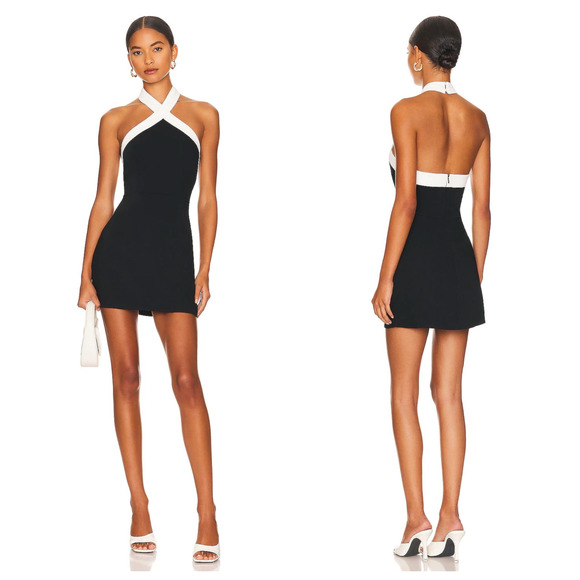 superdown Brielle Cross Front Dress in Black & White - Picture 1 of 3